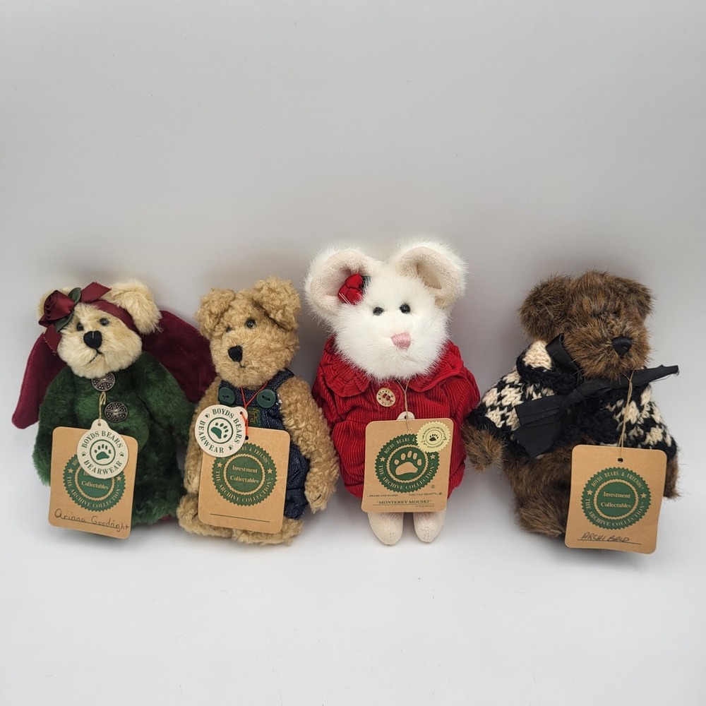 Boyds Bears Plush Lot 4 Bears 6-7" Tagged Dressed Vintage Cottage